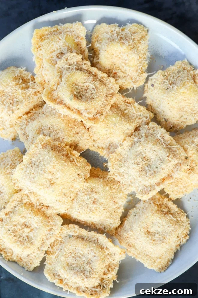 air fryer ravioli prepped before air frying