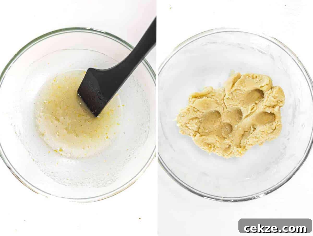Mixing the wet and dry ingredients in a bowl.