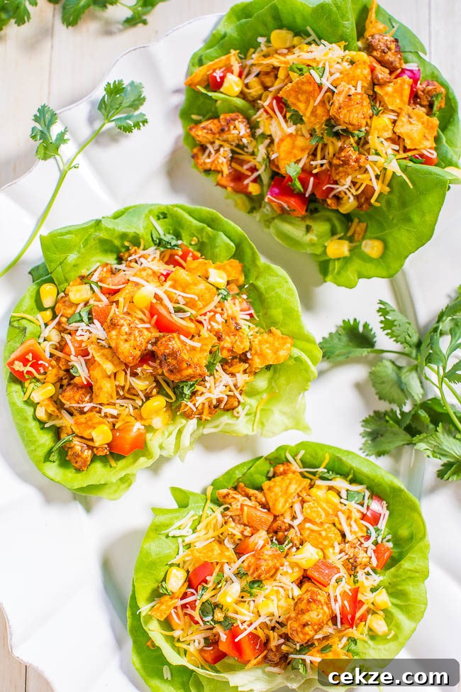 Three Chicken Tortilla Lettuce Wraps.