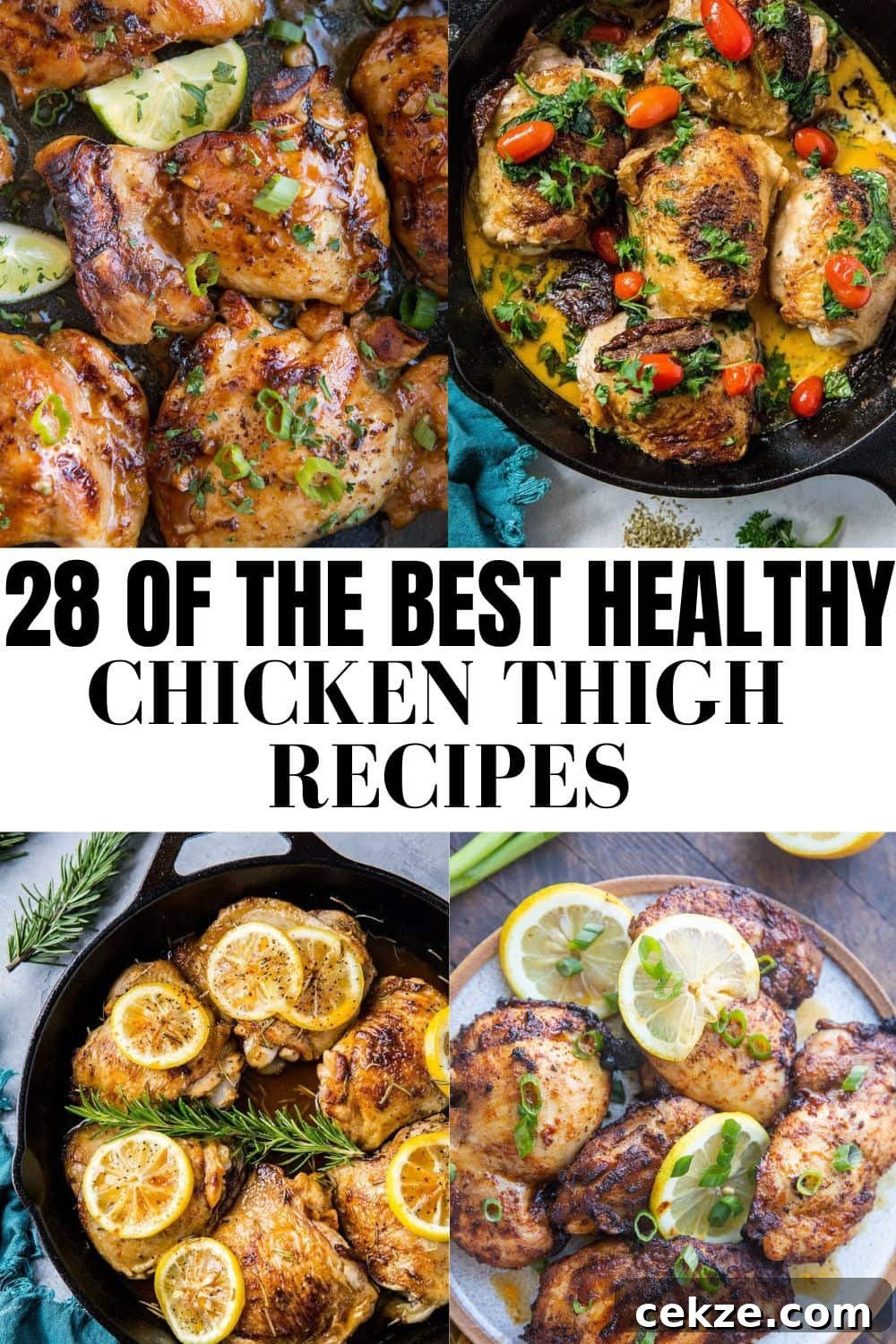 Top Chicken Thigh Recipes for Flavorful Weeknight Dinners 2 Collage for social media for chicken thigh recipes.