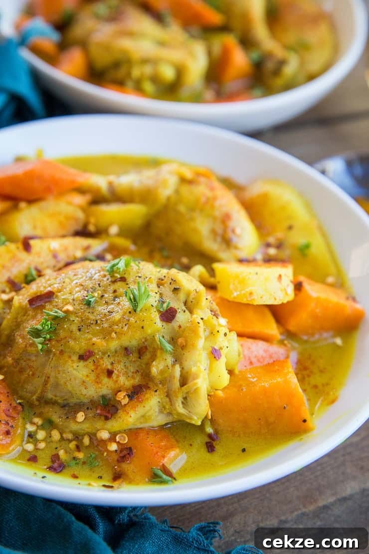 Top Chicken Thigh Recipes for Flavorful Weeknight Dinners 32 Instant Pot Turmeric Chicken with Carrots, Parsnips, and Sweet Potatoes - a clean and healthy meal perfect for any night of the week