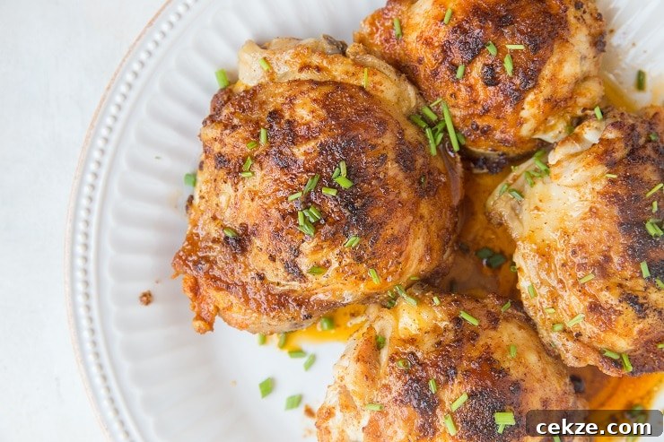 Top Chicken Thigh Recipes for Flavorful Weeknight Dinners 5 Air Fryer Crispy Chicken Thighs are easy to prepare and turn out magnificently crispy yet tender.