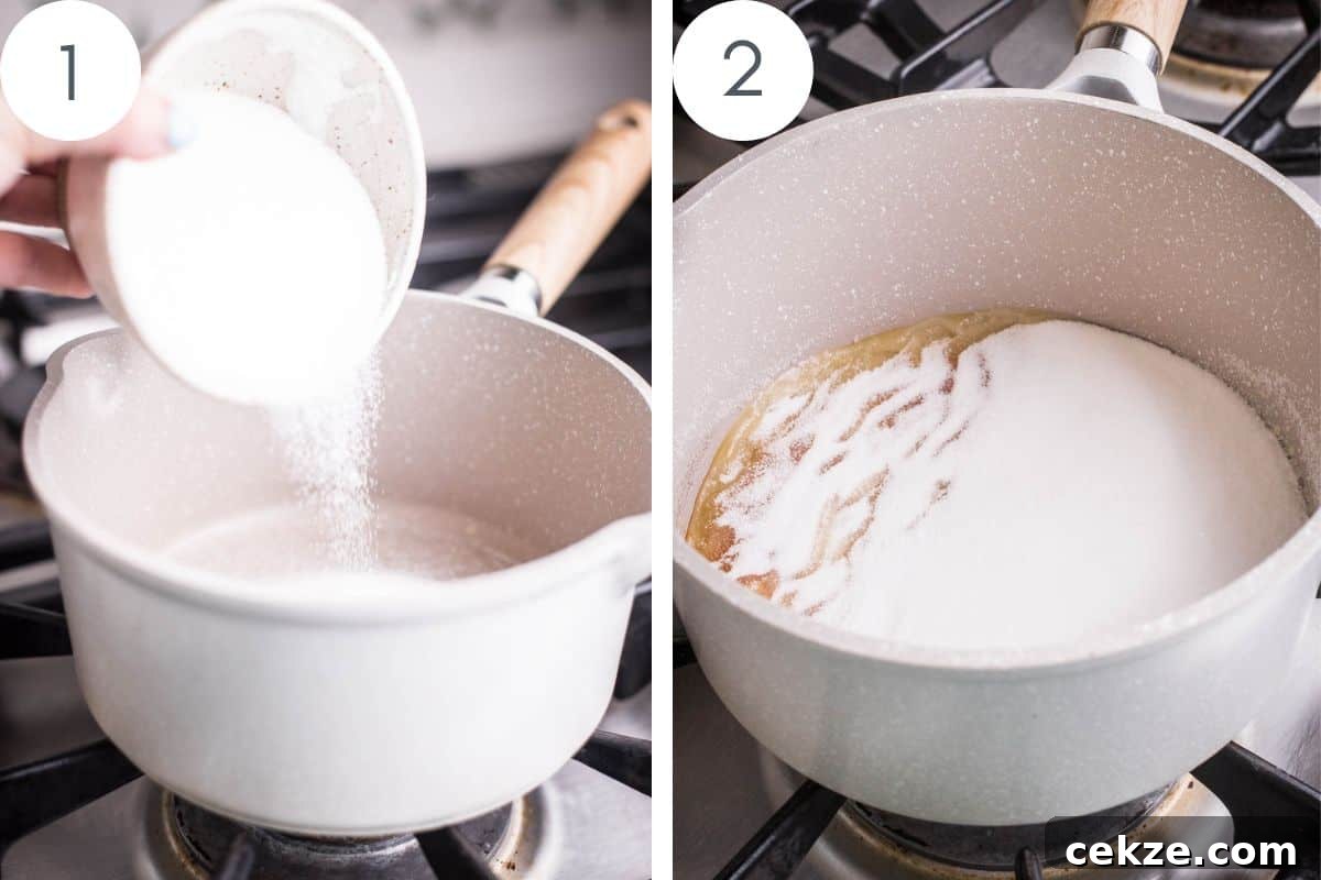 sugar poured into pan and starting to melt in pan,