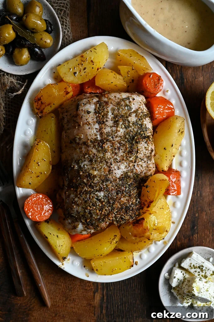 Pork roast with Greek roasted potatoes