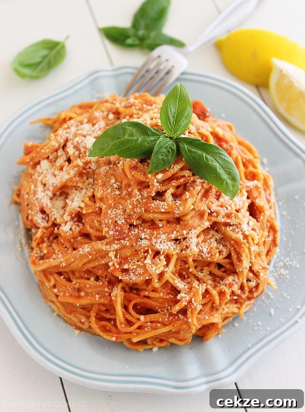3-Ingredient Creamy Tomato Angel Hair Pasta – This creamy, saucy and scrumptious pasta only needs 15 minutes and 3 ingredients to make! thecomfortofcooking.com