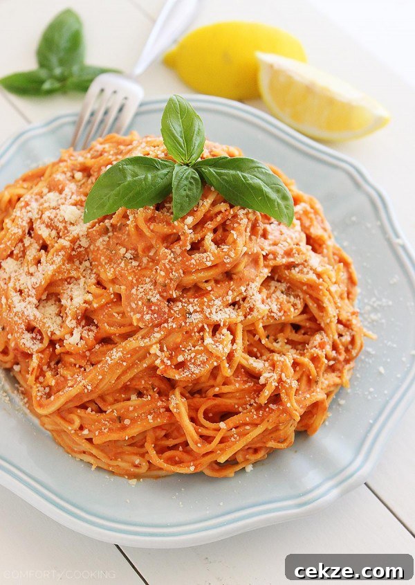 3-Ingredient Creamy Tomato Angel Hair Pasta – This creamy, saucy and scrumptious pasta only needs 15 minutes and 3 ingredients to make! thecomfortofcooking.com
