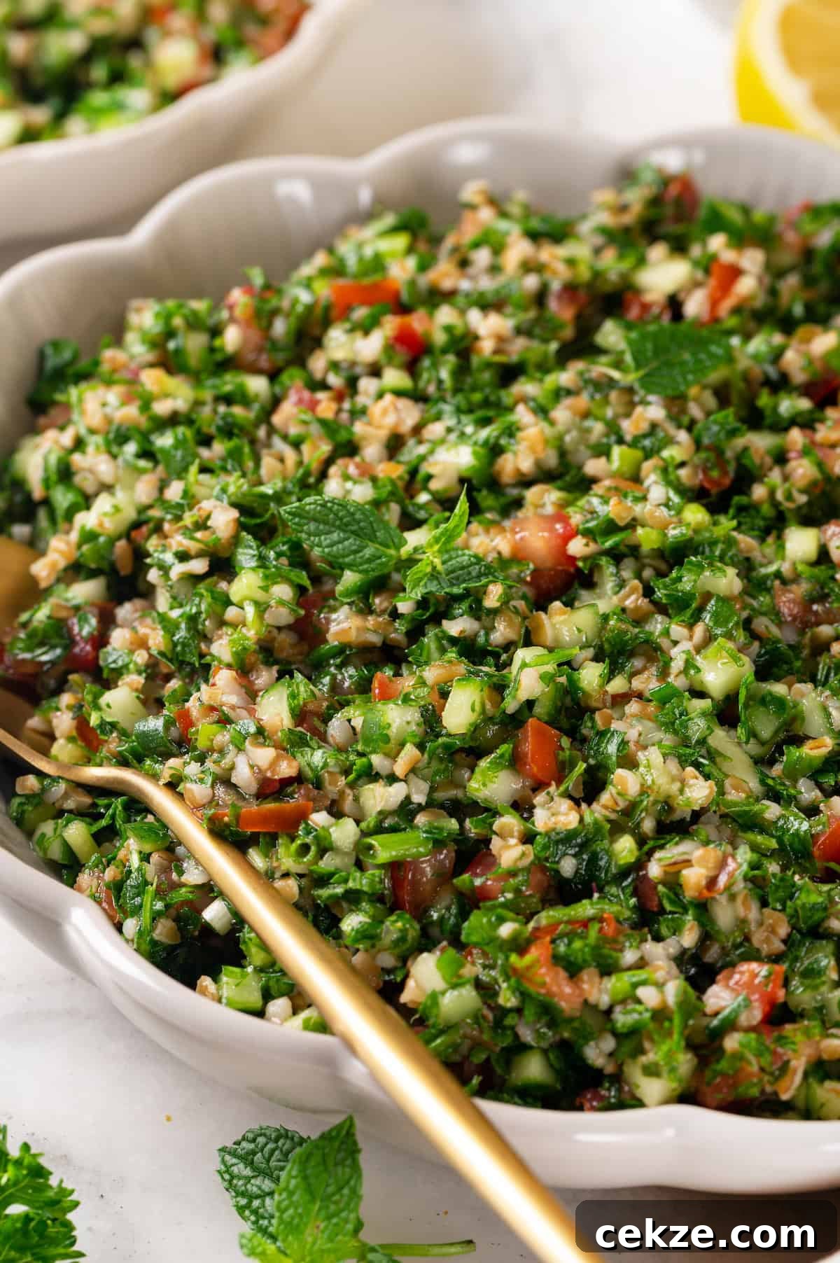 Bowl of tabbouleh with spoon