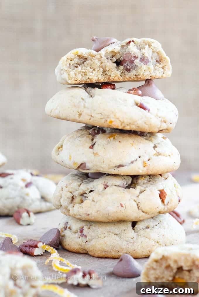 Soft, chewy cinnamon milk chocolate chip cookies with toasted pecans and candied orange peel. These Orange Pecan Milk Chocolate Chip cookies will have you reaching for another before you realize what you’re doing!