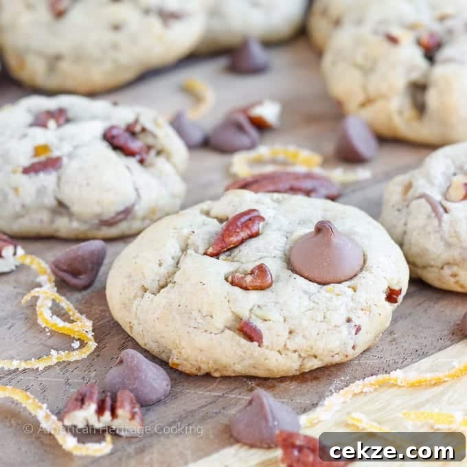 Soft, chewy cinnamon milk chocolate chip cookies with toasted pecans and candied orange peel. These Orange Pecan Milk Chocolate Chip cookies will have you reaching for another before you realize what you’re doing!