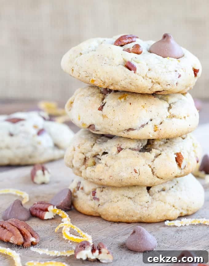 Soft, chewy cinnamon milk chocolate chip cookies with toasted pecans and candied orange peel. These Orange Pecan Milk Chocolate Chip cookies will have you reaching for another before you realize what you’re doing!