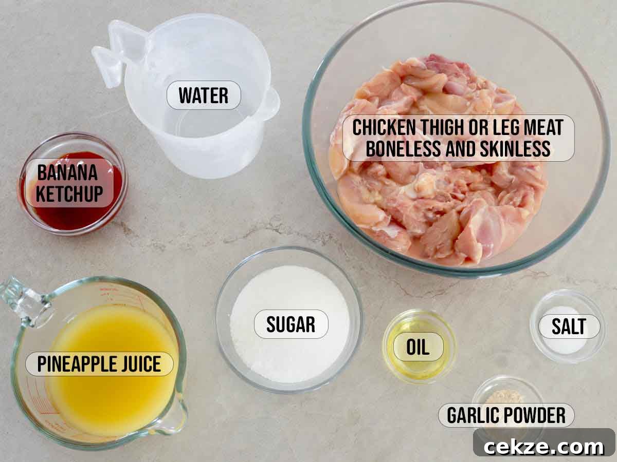 ingredients for chicken tocino in bowls.