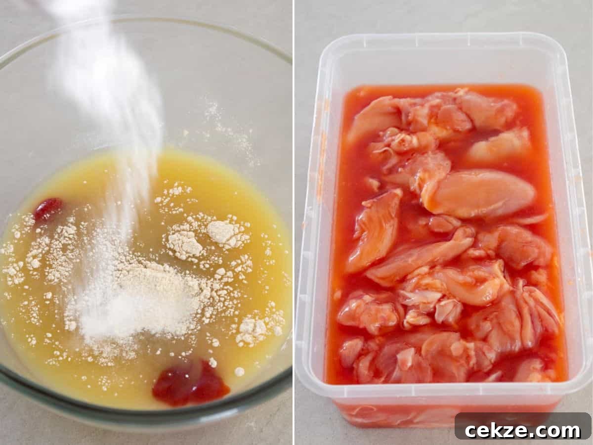 marinating chicken thighs in tocino seasonings.