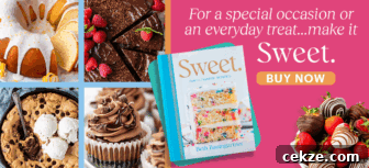 Cinnamon Baking Chips: Flavorful Mix-Ins for Cookies & Muffins 12 A cookbook titled Sweet by Beth Baumgartner is surrounded by images of cakes, cookies, cupcakes, and chocolate-dipped strawberries.