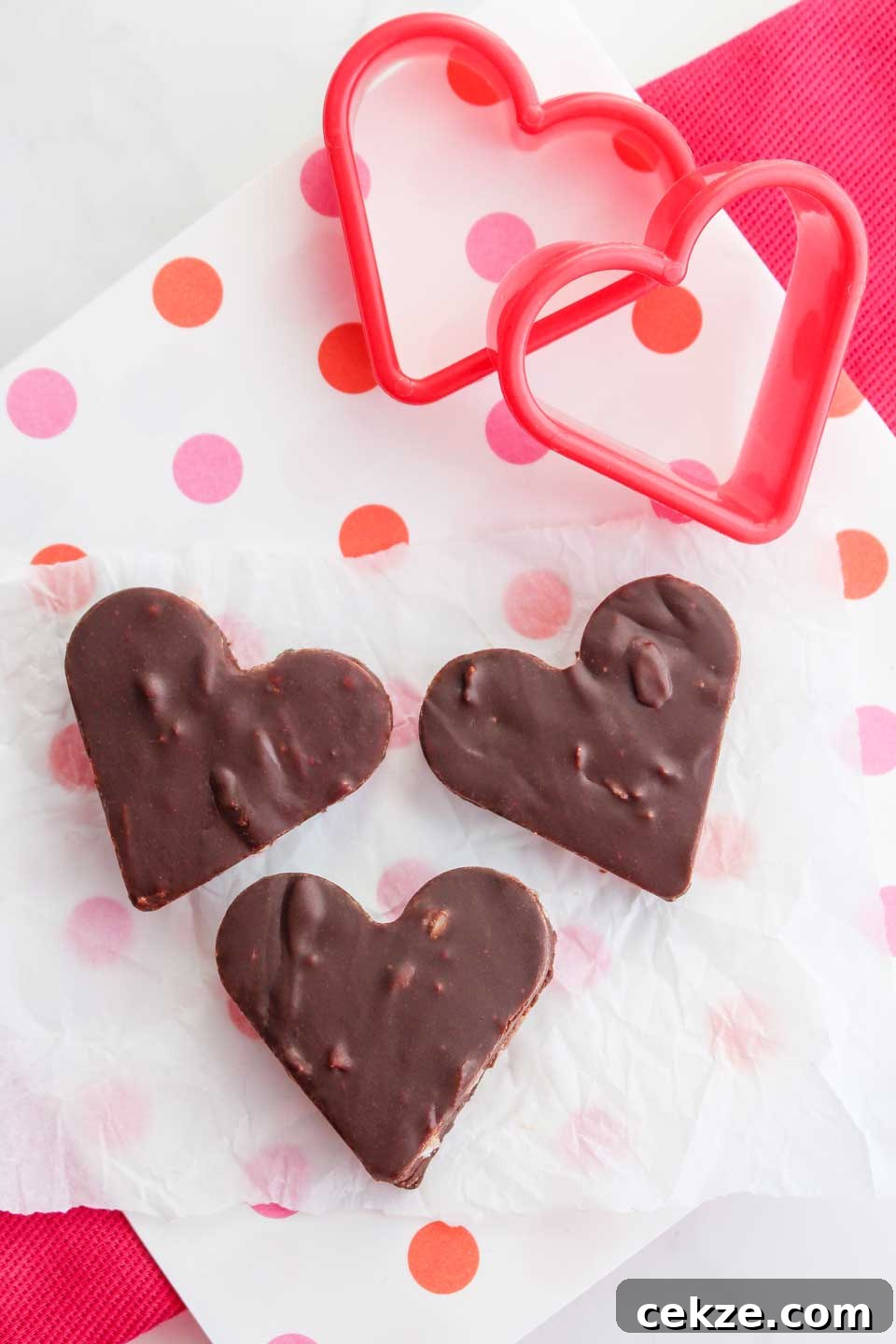 Fudge hearts cut from pan