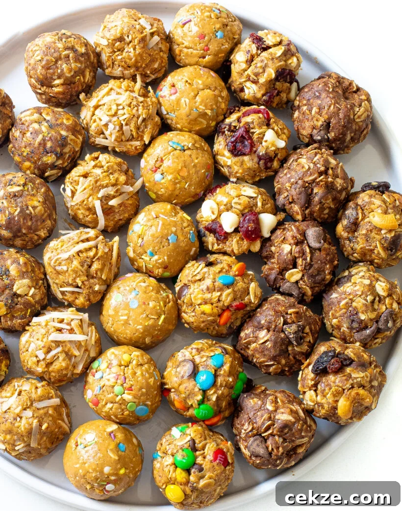 8 energy bite recipes on white plate
