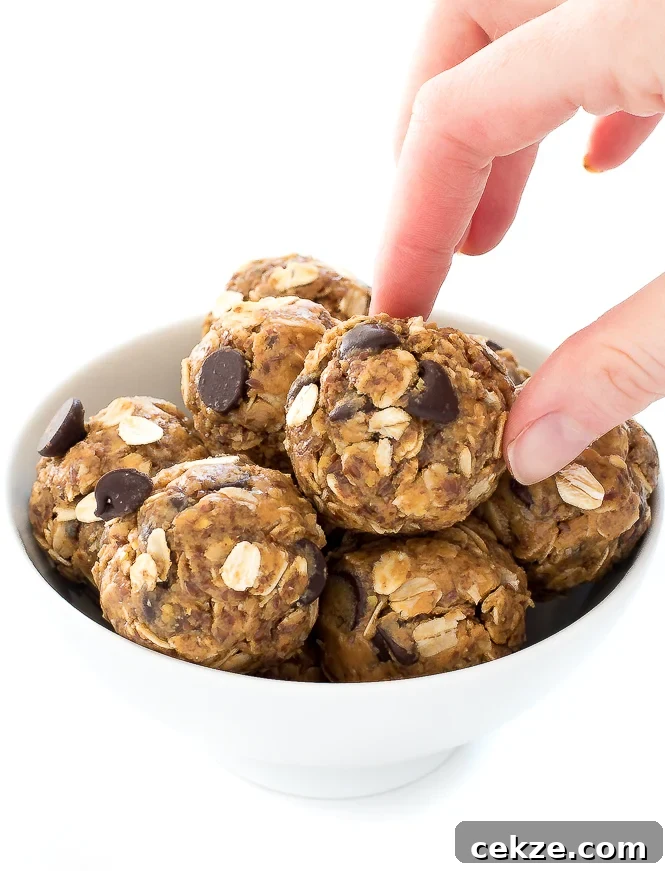 No bake peanut butter protein bites in a white bowl