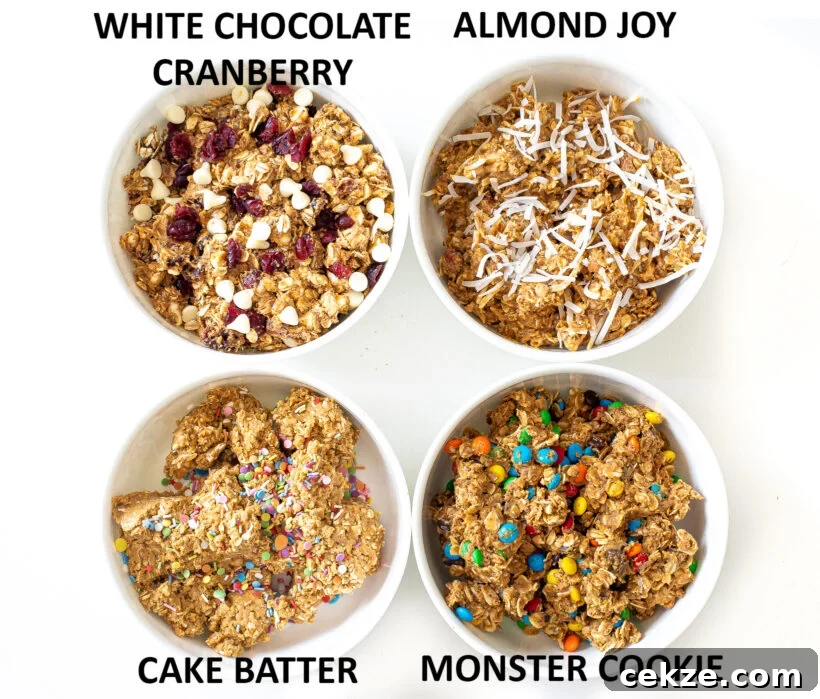overhead shot of four different energy ball flavors