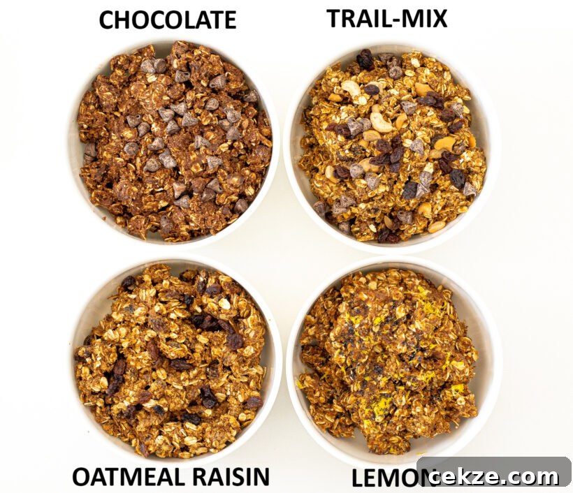 overhead shot of 4 flavor combinations for energy balls