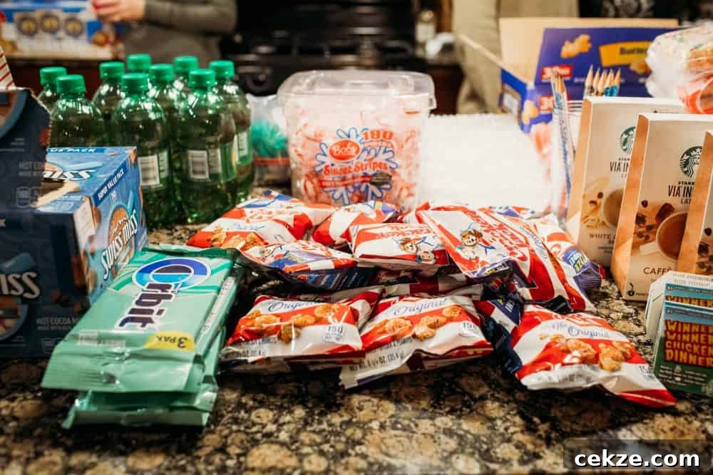 hot cocoa mix, gum, cracker jacks, mints, lottery tickets, ginger ale, microwave popcorn