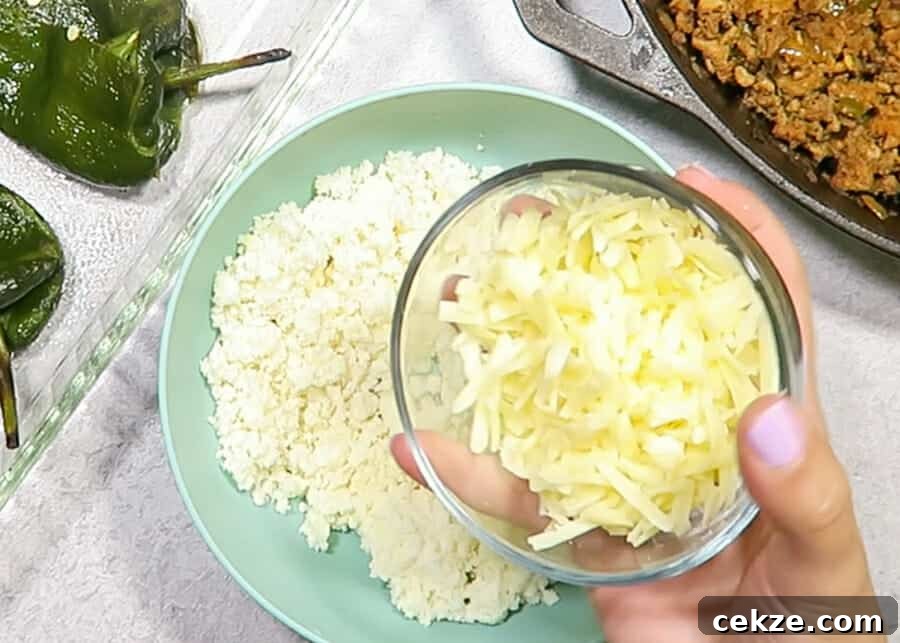 cheese mixture for the Easy Healthy Chile Rellenos baked with turkey taco meat 
