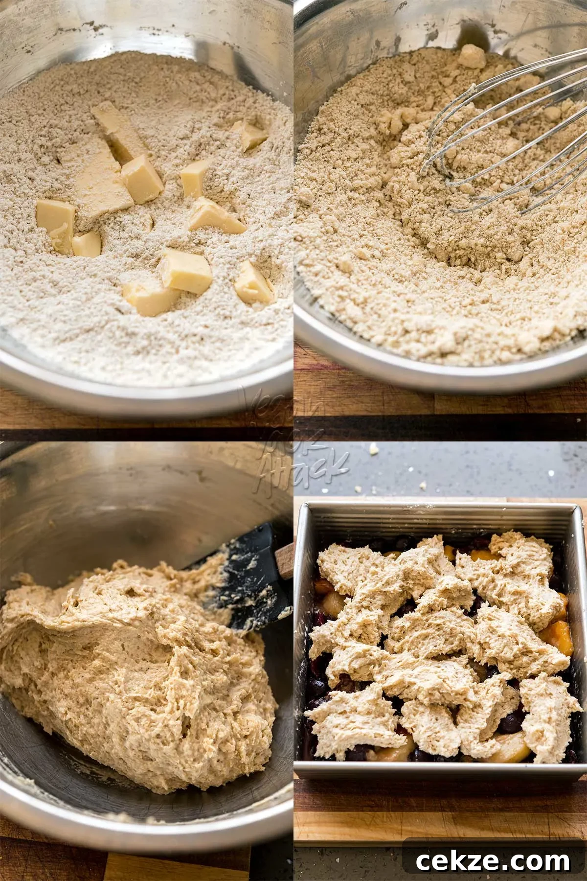 Image collage of making biscuit topping for cobbler