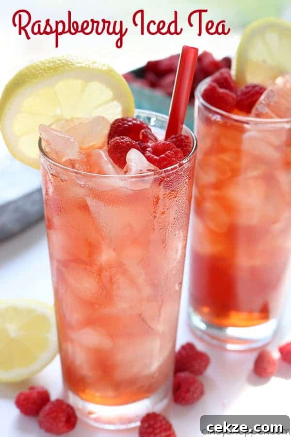 Raspberry Iced Tea - refreshing summer drink with fresh raspberries and lemon