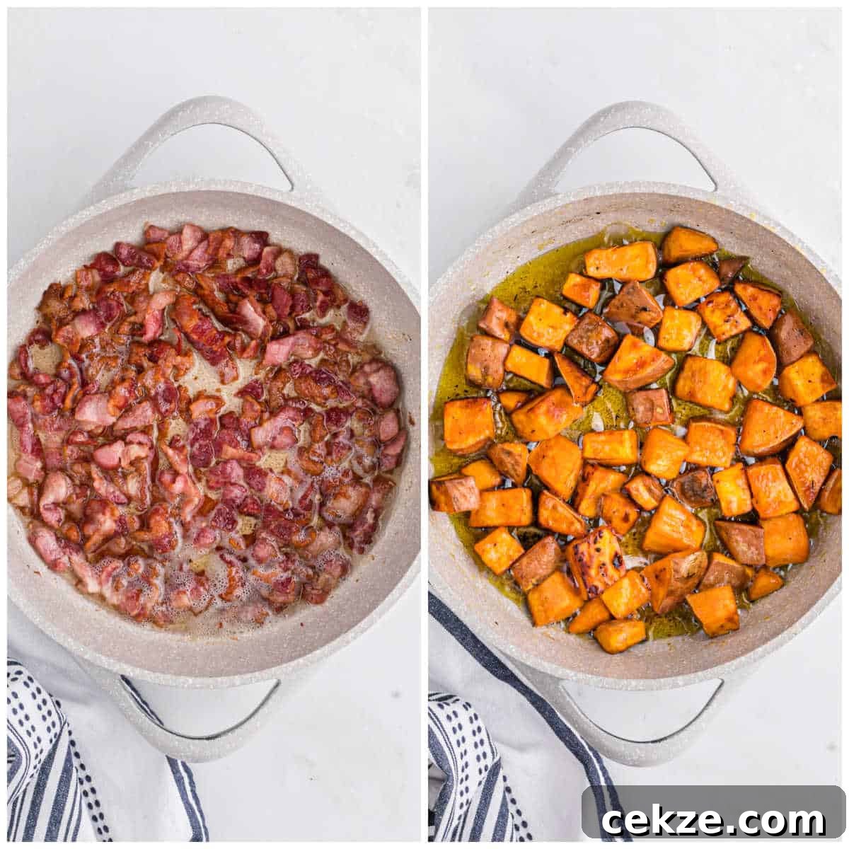 Sweet potato home fries prep.