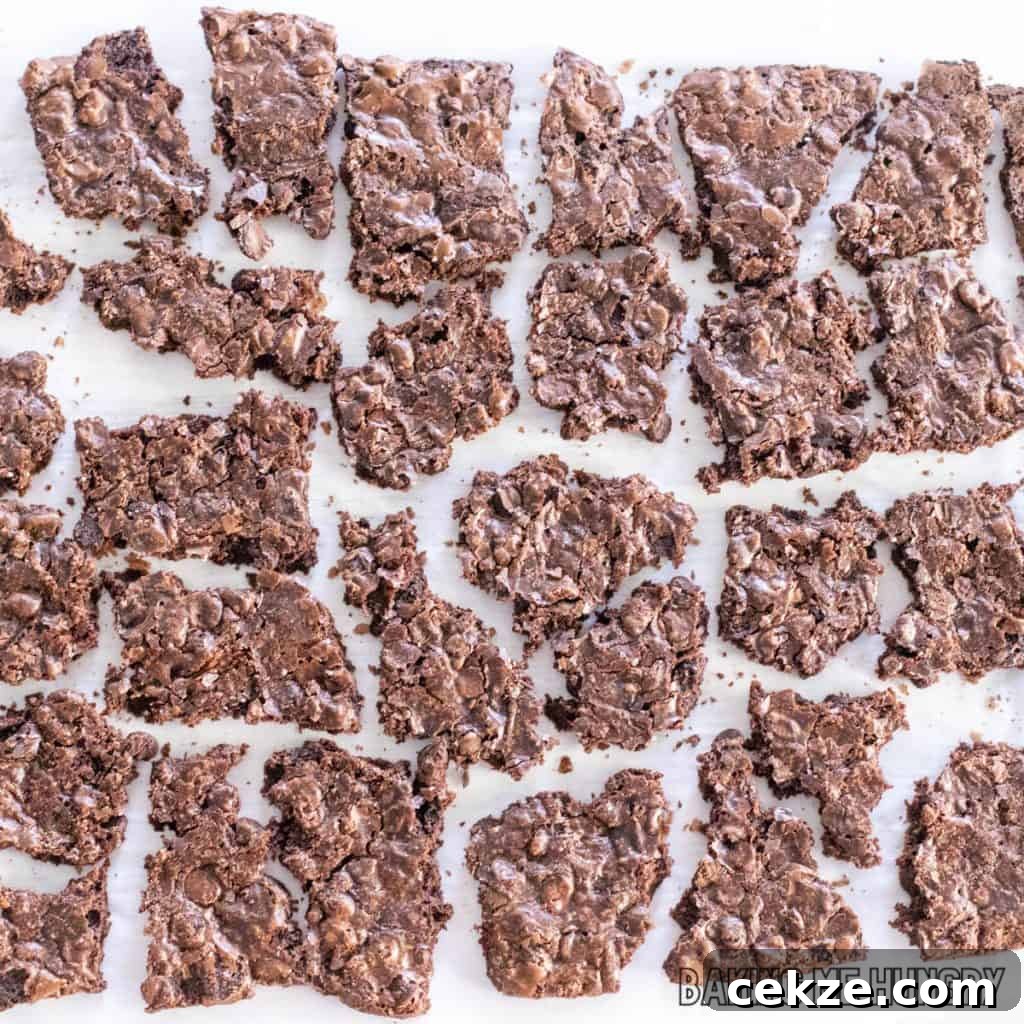 Crispy Brownie Brittle Recipe for Homemade Chocolate Snacking 3 brownie brittle recipe close up broken into pieces