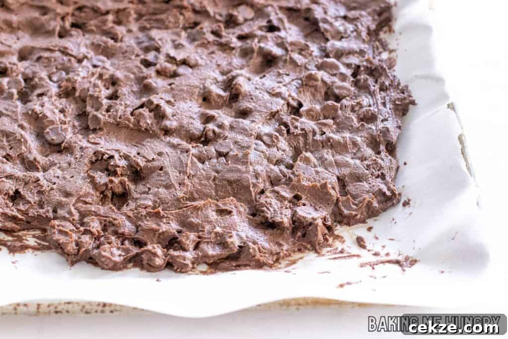 Crispy Brownie Brittle Recipe for Homemade Chocolate Snacking 8 batter spread on parchment
