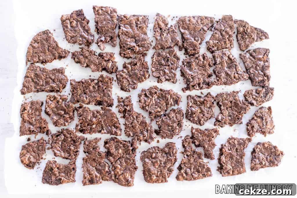 Crispy Brownie Brittle Recipe for Homemade Chocolate Snacking 10 brownie brittle broken into pieces