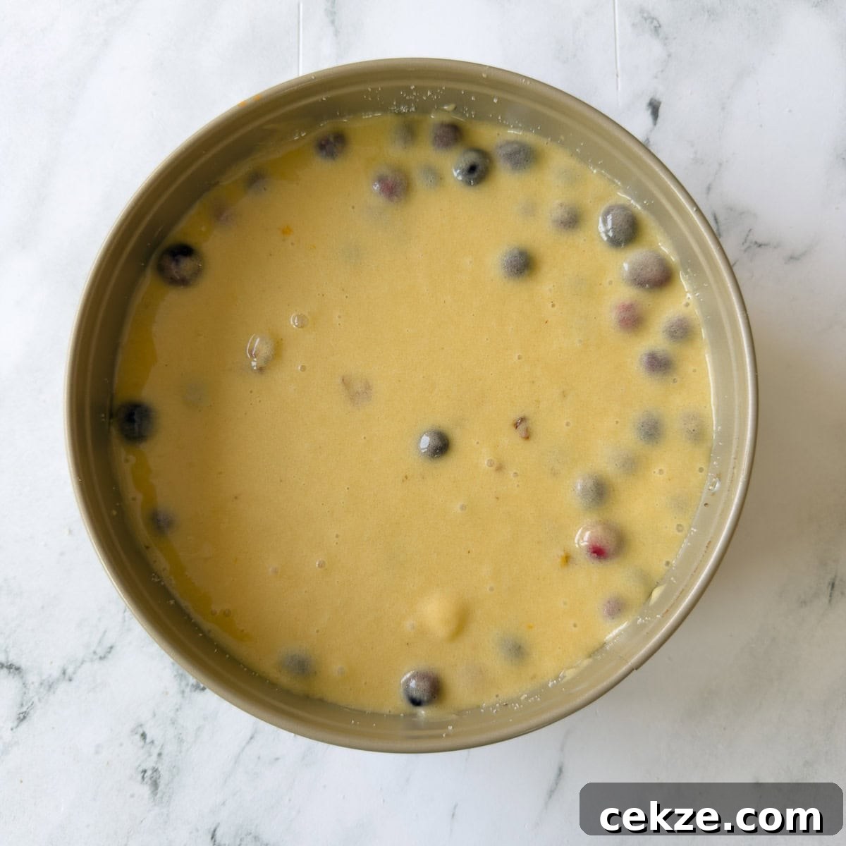 A Nantucket cranberry cake ready to bake in a springform pan.