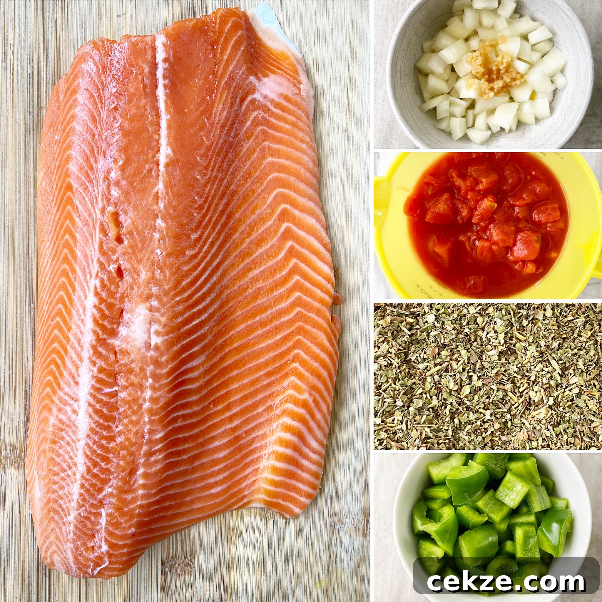 Mediterranean Slow Cooker Salmon with Lemon and Herbs 3 collage of ingredients for Slow Cooker Mediterranean Salmon