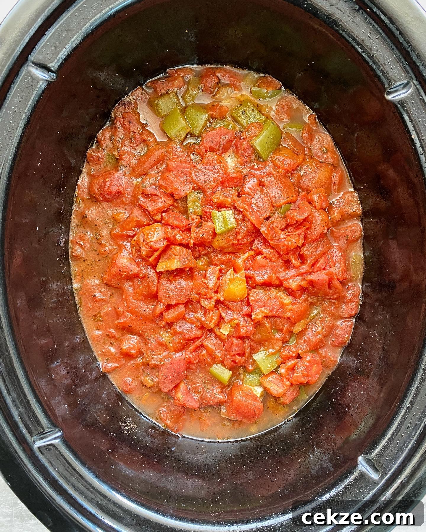 Mediterranean Slow Cooker Salmon with Lemon and Herbs 5 overhead shot of uncooked Mediterranean Salmon in a black slow cooker