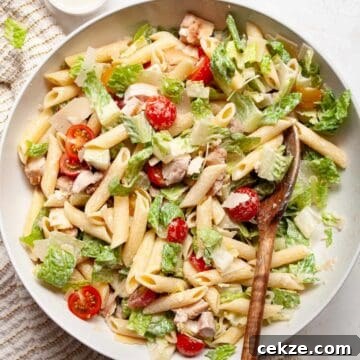 healthy high-protein balsamic chicken Caesar pasta salad recipe