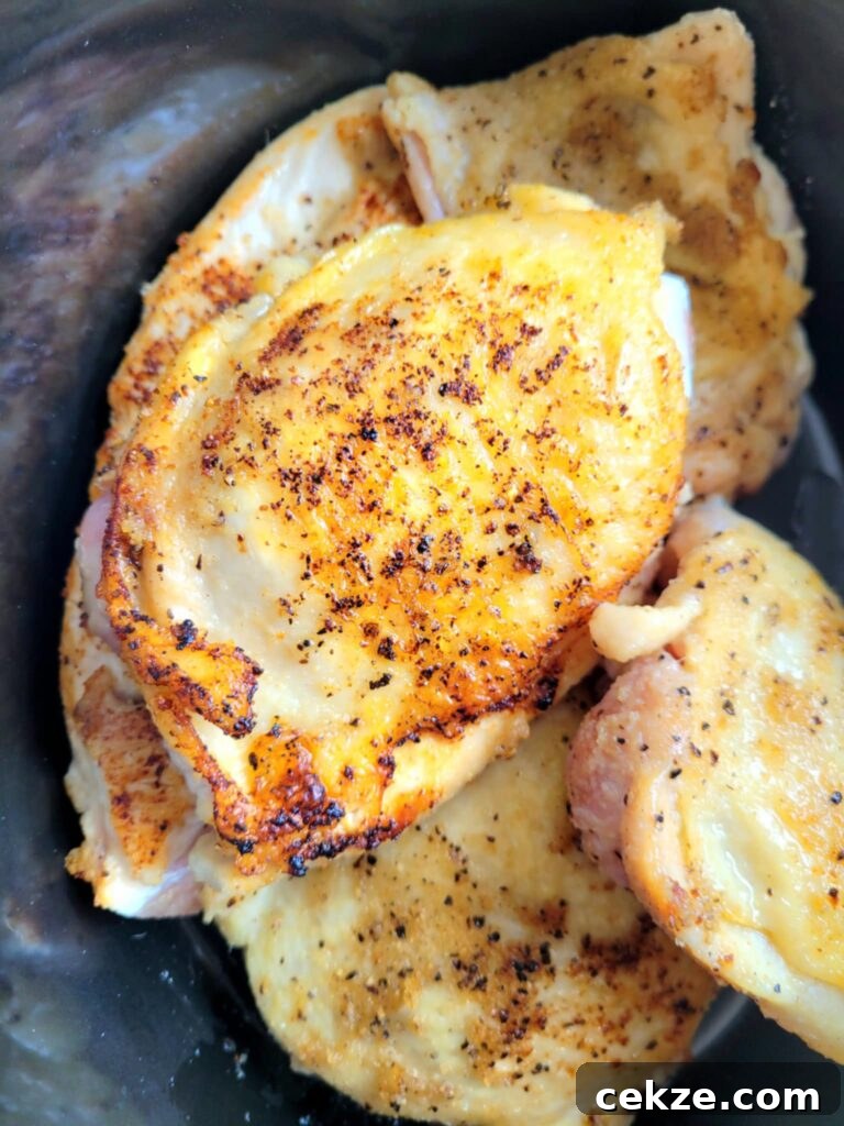 seared chicken thighs in a crock pot