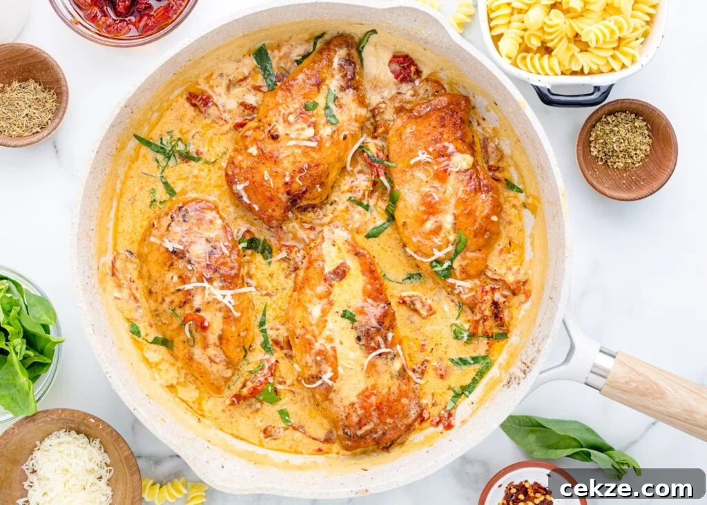 49 TikTok Recipes That Truly Live Up to the Hype 21 Overhead view of a skillet with marry me chicken.