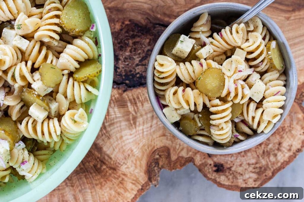 49 TikTok Recipes That Truly Live Up to the Hype 50 Bowl of dill pickle pasta salad with pickles