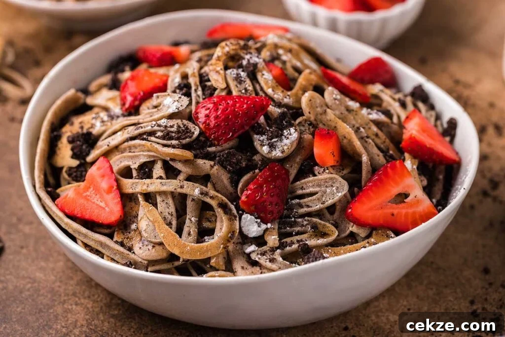 49 TikTok Recipes That Truly Live Up to the Hype 9 Chocolate pancake spaghetti in a white bowl
