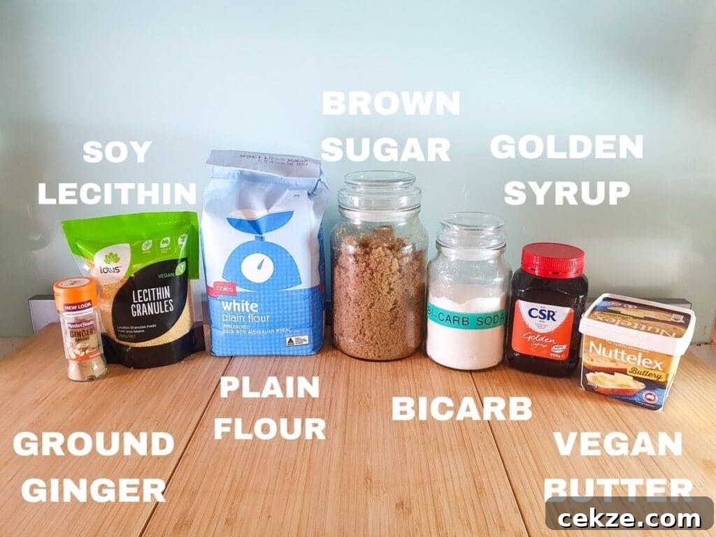 Vegan Gingerbread Recipe: Moist Spiced Loaf for Holidays 3 Ingredients, ground ginger, soy lecithin, plain flour, brown sugar, bicarb soda, golden syrup, vegan butter.