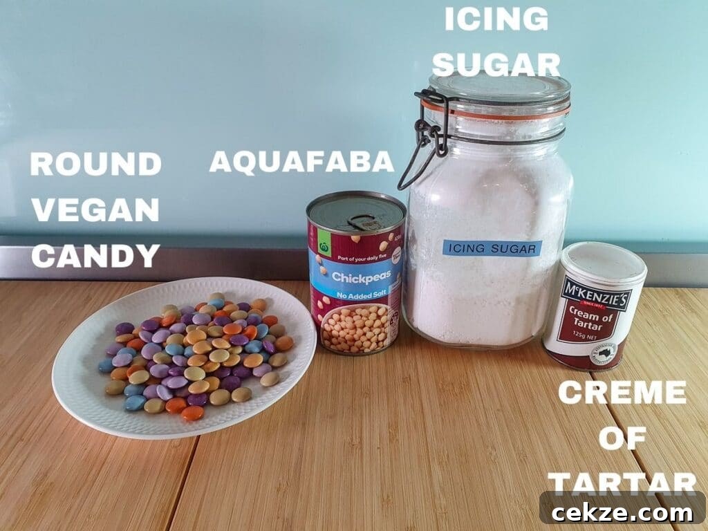 Vegan Gingerbread Recipe: Moist Spiced Loaf for Holidays 4 Vegan royal icing ingredients, vegan round candy, aquafaba from a tin of chickpeas (garbanzo beans), icing sugar, cream of tartar.