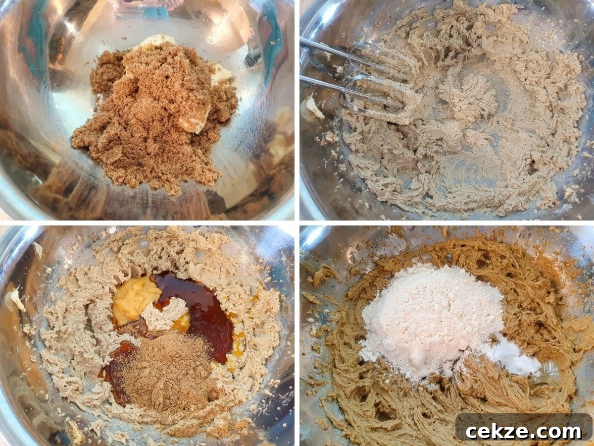 Vegan Gingerbread Recipe: Moist Spiced Loaf for Holidays 6 Adding brown sugar and vegan butter to a mixing bowl, creaming together, adding ground ginger, golden syrup and soy lecithin and mixing, adding flour and baking soda and mixing.