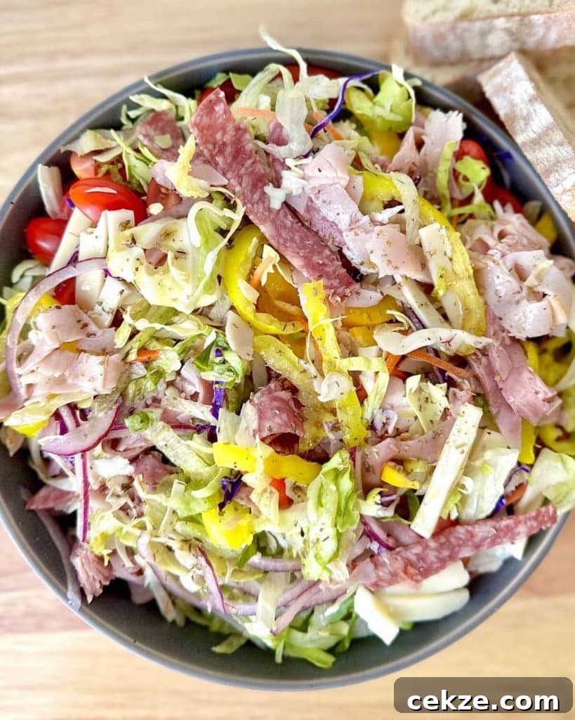 Italian grinder salad in a bowl.