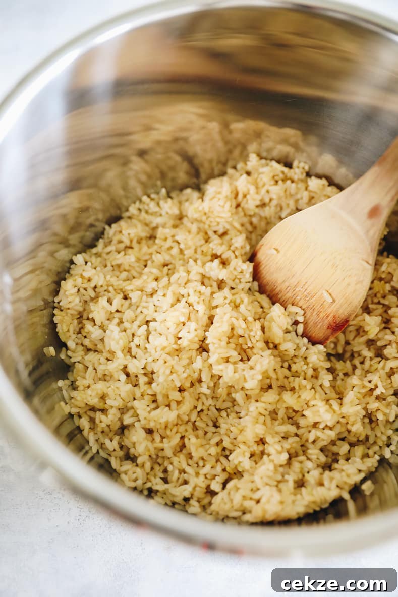 Brown rice in pot