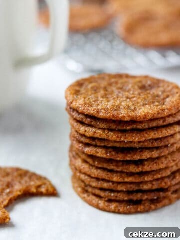 A close up of a stack of Swedish Ginger Cookies (Pepparkakor).