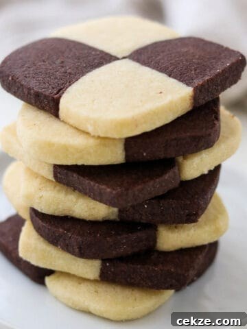 Close up of a stack of Checkerboard Cookies.
