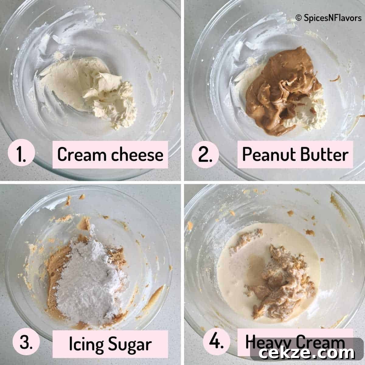Peanut Butter and Cream Cheese Frosting (No Butter) 5 beating cream cheese, peanut butter, icing sugar and heavy cream