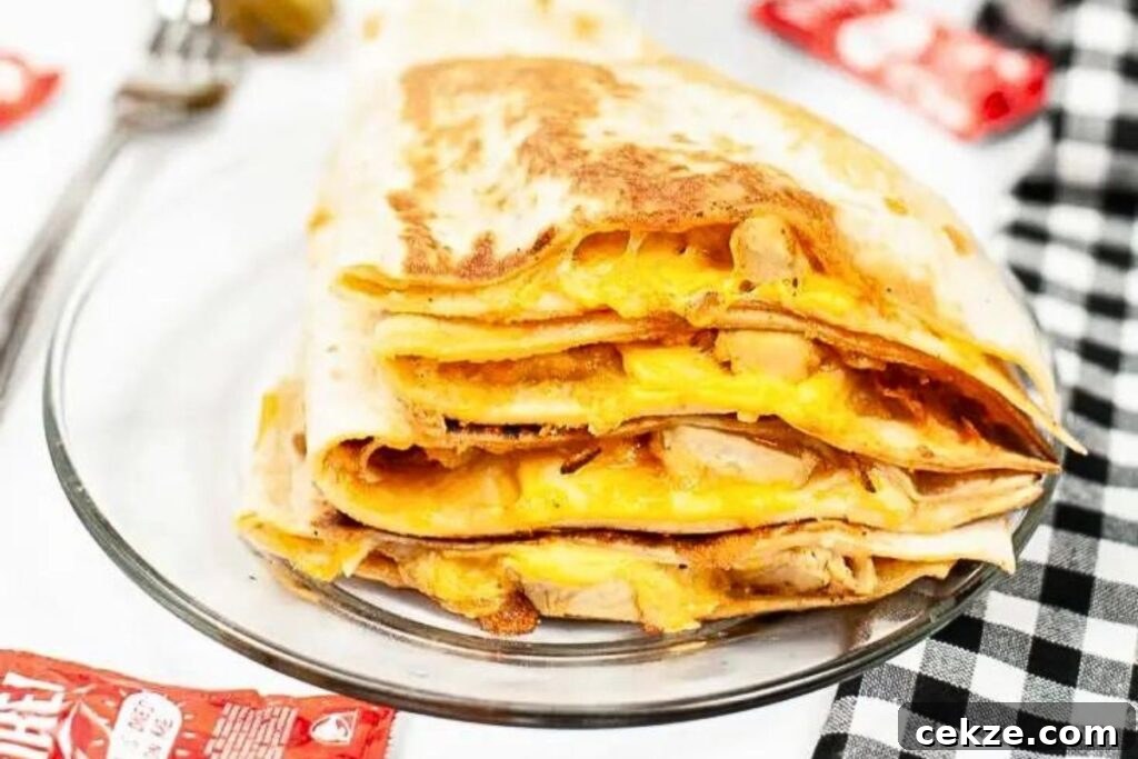 A plate of chicken quesadillas, made in an air fryer.