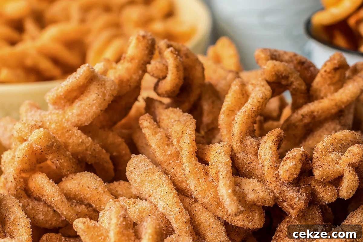 Close-up of crispy curly fries seasoned with Taco Bell copycat spices, served with dipping sauces in the background.