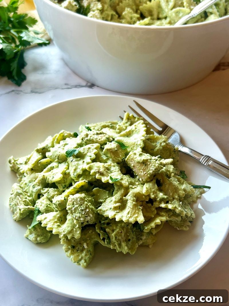 Green Goddess Chicken Pasta Salad Recipe with Creamy Herb Dressing 4 Serving of green goddess chicken pasta salad