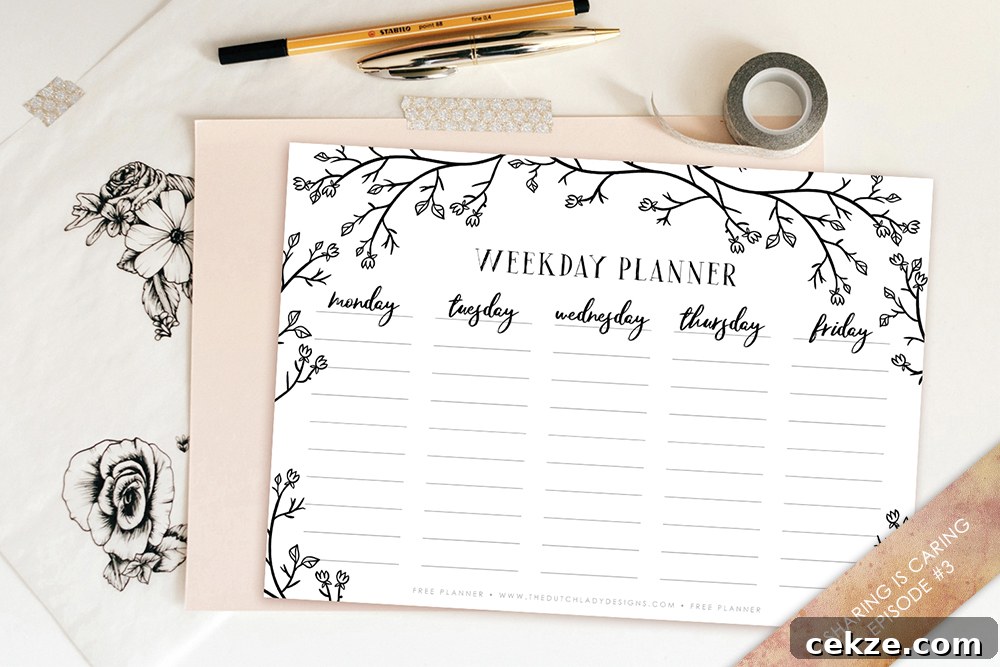 Free Printable Weekday Planner from The Dutch Lady Designs | 15 Free Organization Printables
